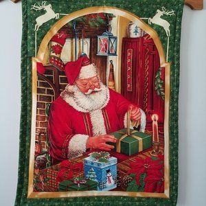 Handmade.Wall pano with Santa and candle print.